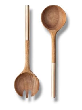 Cravings by Chrissy Teigen Acacia Wood & Gold Metal Handle Salad Serving Set
